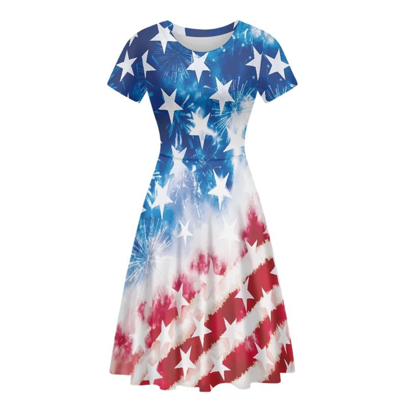 Image of Irisjudy T Shirt Dress for Women Short Sleeve Girls Short Sleeve Dress Plus Size, O Neck Knee Length Midi Dress for Ladies