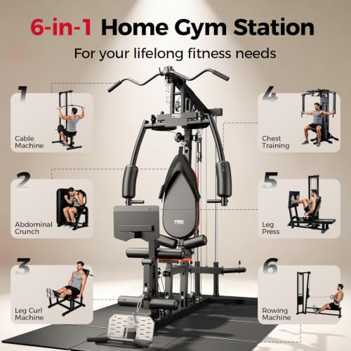 Image of SPORTSROYALS Home Gym, Multifunctional Workout Station with Leg Press