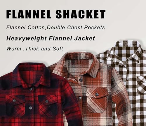 Image of Cromoncent Mens Boys Thick Flannel Shirt Long Sleeve Shirt Jacket Casual Button Down Multi Pockets Shacket