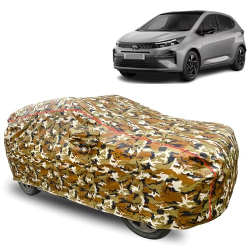Image of GROOFOO Car Cover Compatible with Tata Altroz | Camouflage, Waterproof, Dustproof, UV Protection | Military Jungle Design | Custom Fit, Triple Stitched | All Weather Body Cover