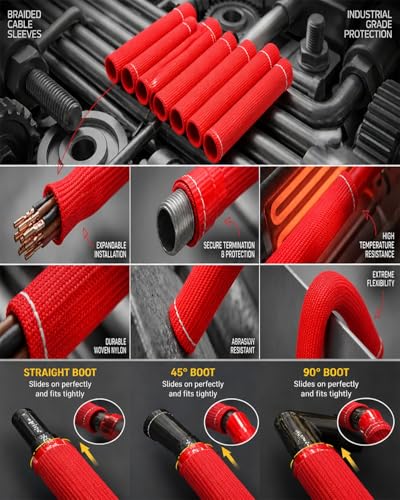 Image of Spark Plug Wire Heat Sleeve - 8 PCS 2500 Spark Plug Wire Heat Shield, 6 Inches Spark Plug Wire Boots Protector Protection Cover Replacement for LS1 / LS2 SBC BBC 350 454 Car Truck, Red