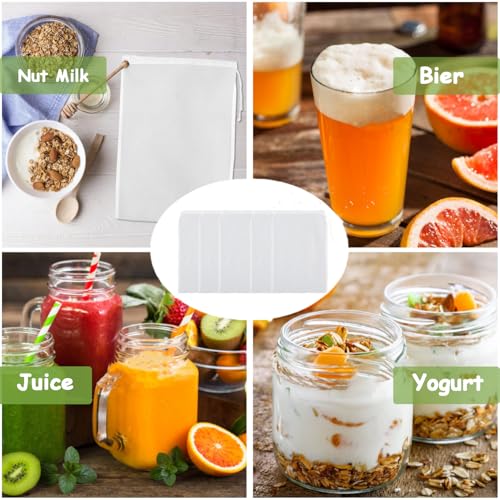 Firavggu 10 STK Nussmilchbeutel 20×30cm Passiertuch 100 Micron Nylon Abseihtuch Wiederverwendbar Cheesecloth Käsetuch Waschbar Filterbeutel für Nussmilch Joghurt Gemüse Kaffee Fruchtsaft Obstsaft