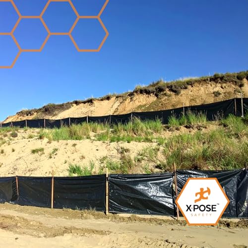 Image of Xpose Safety Silt Fence 3' x 100' with 11 Stakes - Heavy Duty Erosion Barrier, Privacy Screen, Agricultural Fencing & Silt Control for Construction and Landscaping Projects