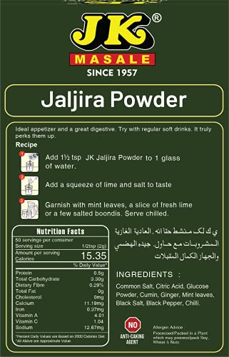 Image of JK Jal Jira Powder | Jaljeera Masala Powder Box | Blended Spice Mix | Summer Drink Masala | Hygienic | No Preservatives | 100g