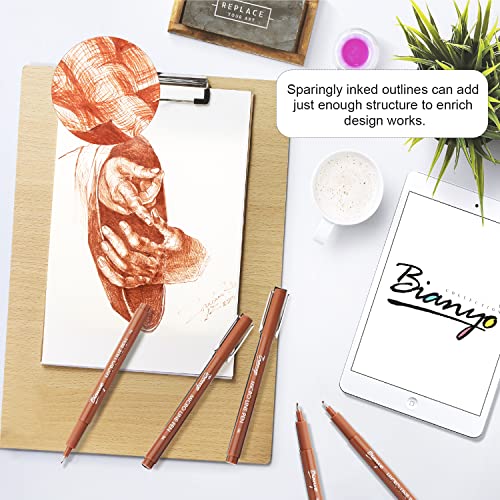 Bianyo Sepia Pigment Ink Micro-Pen Fineliners, 9 Assorted Sizes With A Zipper Pouch, Water-Resistant Archival Ink Pens For Drawing, Sketching, Bullet Journaling, Note-Taking, Accounting, Handwriting #TOP2
