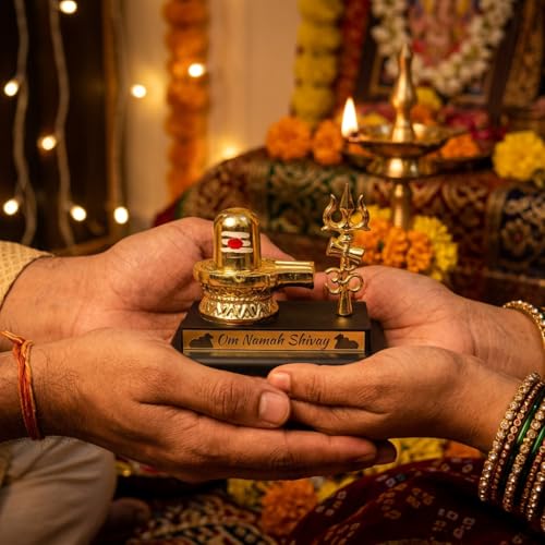 Image of HindCraft Shivling Car Dashboard Idol - Shivling Mahadev Showpiece with Trishul, Spiritual Car Dashboard Decor for Home Temple, Office Desk, Vastu Decorative Gift Item