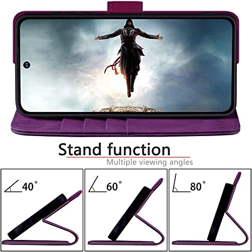 Ducksky For Samsung Galaxy S23 Ultra Genuine Leather Wallet Case 【Rfid Blocking】【4 Credit Card Holder】【Real Leather】 Flip Folio Book Phone Case Protective Cover Women Men For S23Ultra Case Purple #TOP5