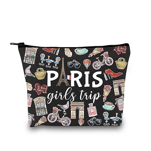 Paris Girls Trip Gift: Paris Weekend Theme Travel Bag - Skyline Makeup Bag for Her (Black EU), Girls Trip Paris Black Eu