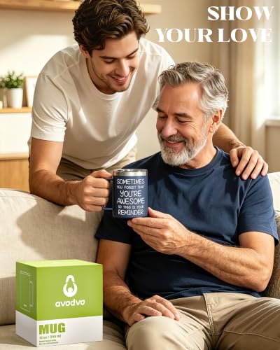 avodvo Inspirational Coffee Mug for Men, 12oz Insulated Stainless Steel Mug with Handle & 2 Lids – Sometimes You Forget You’re Awesome, Birthday & Appreciation Gift for Dad, Husband, Him, Navy Blue - image 9