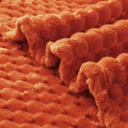 Image of Exclusivo Mezcla 3D Fleece Twin Size Blanket for Bed, Burnt Orange | Extra Soft Fuzzy Plush Lightweight Bed Blankets, Cozy Fluffy Decorative Blankets for All Seasons, 90x66 Inches