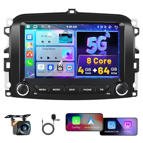 8 Core 4+64GB Android Autoradio pour Fiat 500L 2012-2016, 7 Pouces écran Wireless Carplay Android Auto Poste Radio Voiture Bluetooth Caméra de Recul,Radio...
