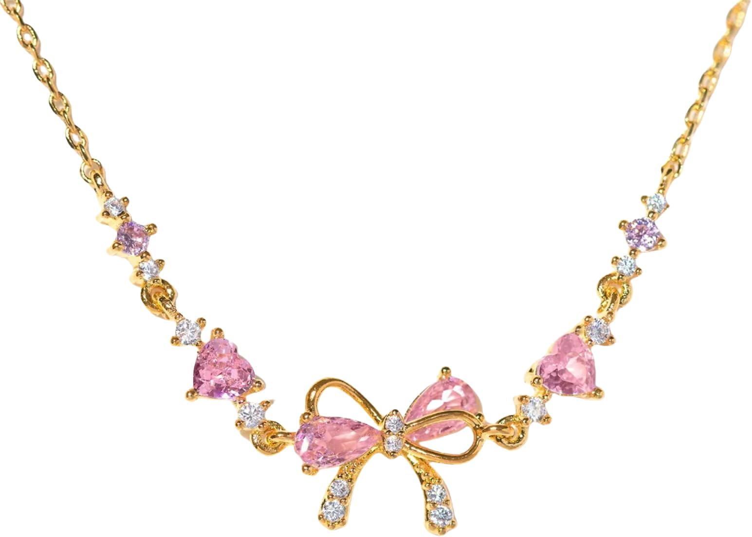 KONPJE Bow Bracelet for Women Gold/Silver Adjustable Ribbon Bow Bracelet Trendy Pink Crystal Bowkot Cute Bowknot Chain Jewelry for Friends Bridesmaid Proposal (rose gold)