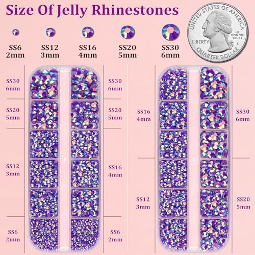 Image of Resin Jelly Rhinestones for Crafting with B7000 Jewelry Glue, 2 Boxes Dark Purple AB Flatback Crystals with 3Pcs 10ml Glue, Bedazzling Non Hotfix Gems for DIY Tumblers Clothing Shoes Manicure