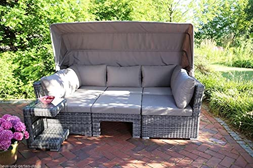 Beauty.Scouts 5-TLG. Loungesofaset Bali Rattan grau Polyrattan inkl. Polster Taupe mit Sonnendach Gartenpolster Loungemöbel Gartenlounge wetterfest – Bild 3