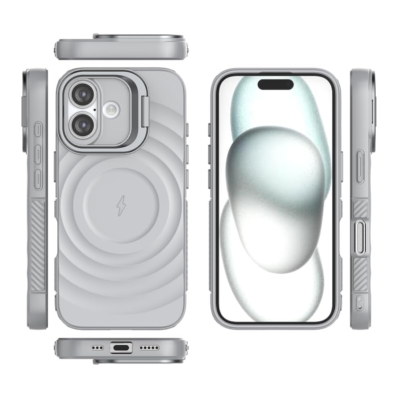 Image of LuxuryKase Shockproof Case for iPhone 16 Plus | Ripple Pattern | Camera Protection | Inner Velvet Fabric Lining | Protective Cover with Enhanced Grip & Wireless Charging Support - Grey