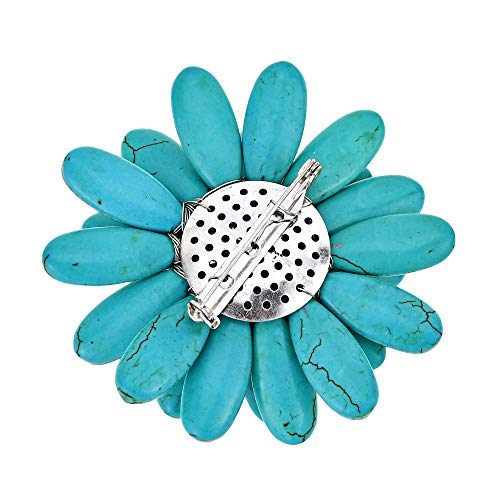 Image of AeraVida Floral Pin Water Lily Design with Simulated Turquoise and Cultured Freshwater Pearls Handmade Brooch Nature Inspired Jewelry Gift for Women