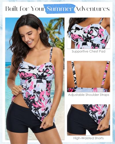 Image of Century Star Women Modest Tankini Swimsuits | two piece tummy control bathing suit with tops and high waisted shorts perfect for beach vacation or pool party