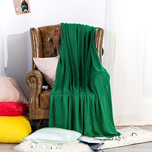 Image of NTBAY Rayon Derived from Bamboo Knit Throw Blanket, 51 x 67, Green | Breathable Cable Knit Throw Made with Rayon Derived from Bamboo, Soft Cooling Bed Throws for Sofa, Bed, Reading, and Travel