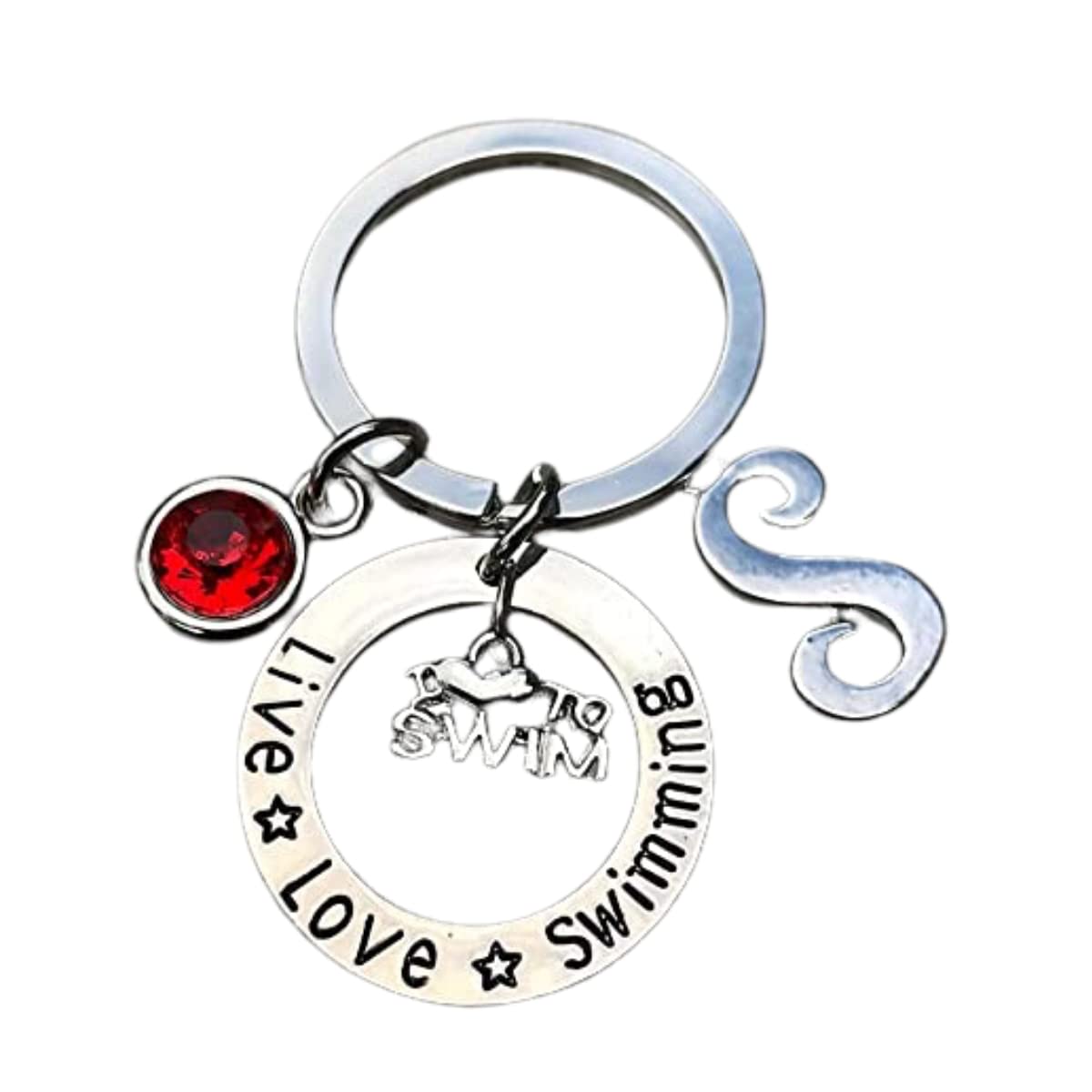 Personalized Swim Keychain with Letter & Birthstone Charms