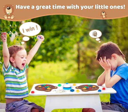 Image of WISHKEY Geometric Shape Matching Board Game for Kids 3-5 Years with Bell - Color Sorting, Shape Recognition Puzzle, Brain Development Educational Toy with 30 Cards & 32 Blocks for Preschool Learning