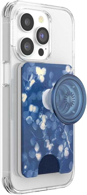 PopSockets Phone Wallet for MagSafe, Phone Card Holder with Grip, Blue - Phantom Aspen