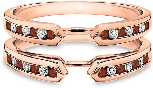 Enhancer Ring, 14K Gold Finish Round Cut Red Garnet & White Diamond Enhancer Guard Band for Women, Diamond Enhancer Ring