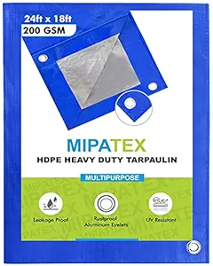 Mipatex Tarpaulin Sheet Waterproof Tirpal Heavy Duty 24ft x 18ft, Poly Tadpatri with Aluminium Eyelets Every 3 feet - Multipurpose 200 GSM Plastic Cover Tharpai for Truck, Home Roof, Rain (Blue/Silver)