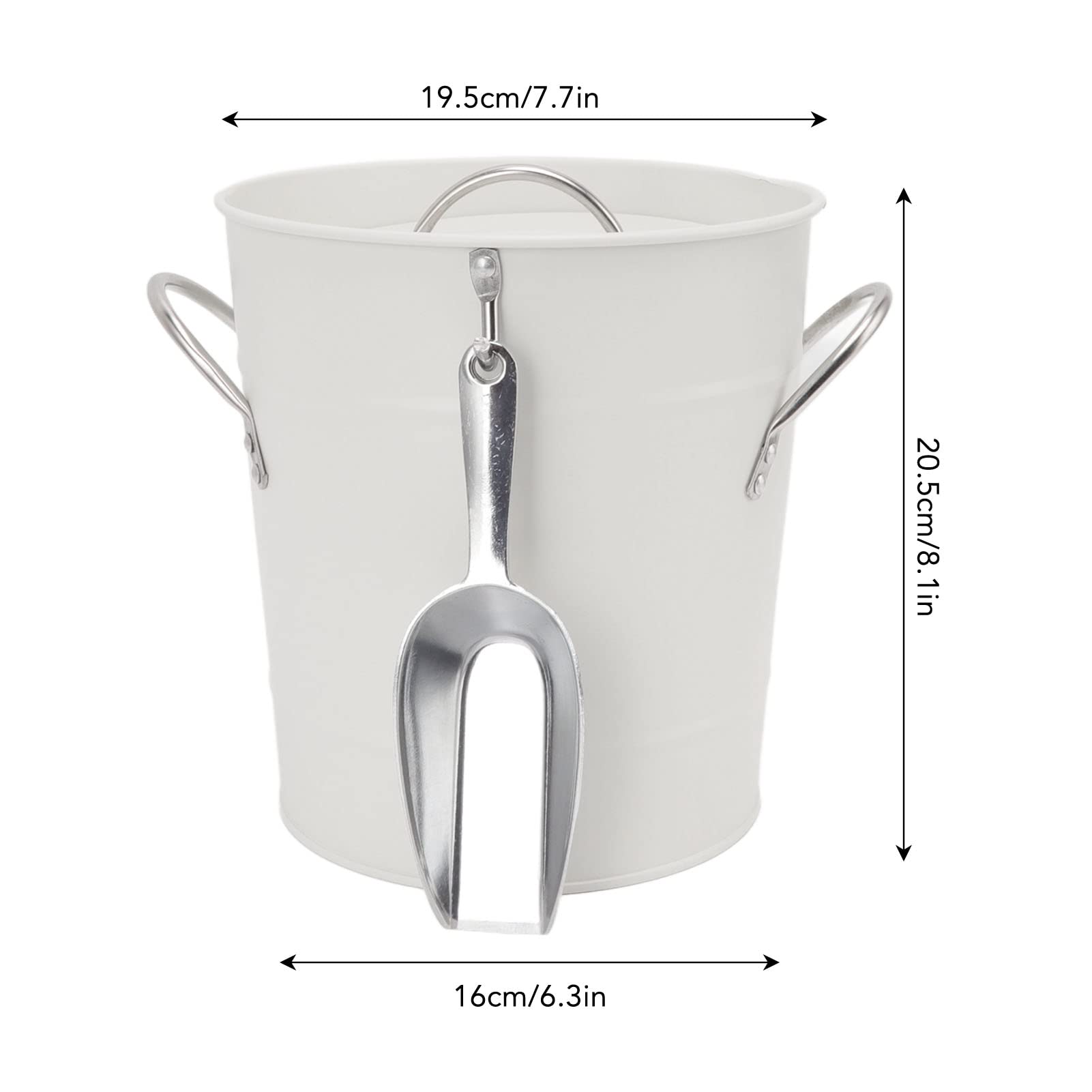 Greensen Cubitera Térmica de Doble Pared con Tapa y Cuchara para Champán y Vino, Contenedor Refrigerado Blanco, 19,5 x 20,5 x 16 cm