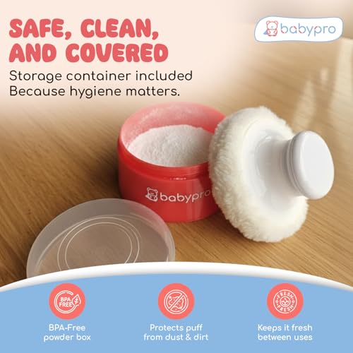 Image of BabyPro Baby Powder Puff with Storage Container for Newborn Kids, Pink | BPA Free, Safe for Skin, Anibacterial, Sweat-Absorbent, Easy Refill