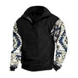Mens Western Sweatshirts Aztec Henley Shirts Long Sleeve 1/4 Zip Fleece Jacket Cowboy Corduroy Shirt Casual Pullover