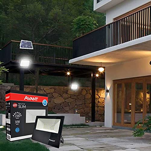 Refletor Holofote Slim LED, 30W, Preto, Luz branca 6500K, IP65, Prova d'água, Bivolt, Avant, Medida