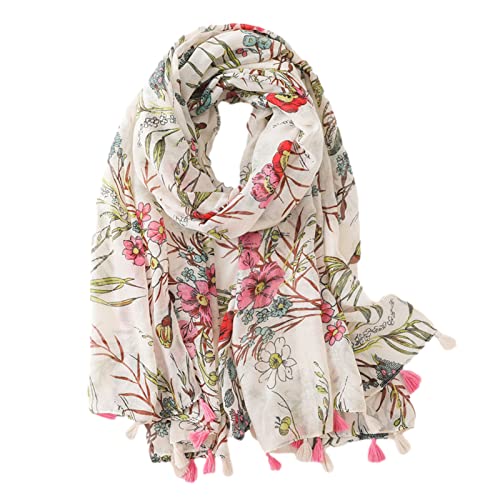 amokk Boho Floral Scarf for Women Lightweight Fashion Hijab Head Scarves with Tassels