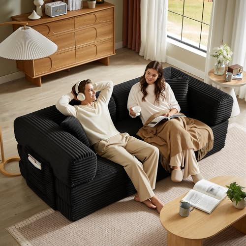 Image of AUGOP Futon Sofa Bed Boneless Couch for Living Room,Pull Out Couch with Sleeper Sofa,Day Bed Couch with Storage Pocket,Removable Corduroy with 2 Pillow