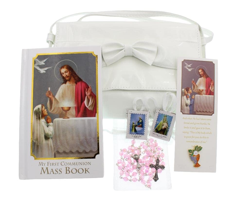 Girl First Communion Gift Set Purse, Missal, Rosary and Pouch, Scapular, Chalice Pin, Gift Box