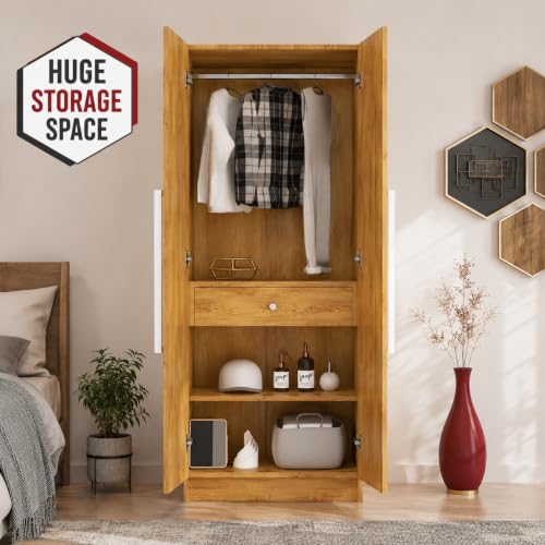 Image of Bniture 2 Door Wooden Wardrobe for Bedroom | Almirah for Clothes with 4 Shelves, Engineered Wood Wardrobe for Clothes | Cupboard for Bedroom (46D x 80W x 182H CM) | 3 Years Warranty (Giant Wood)