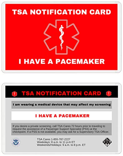 TSA Notification Card for PACEMAKER wearers - Wallet Version Quantity (1)