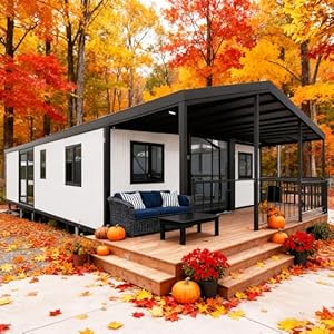 40FT Luxury Tiny Home Prefab Tiny House for Adult Living, 20FT Expandable Modular Granny Container House Customized Bedroom Kitchen Movable Container Home to Live in, Foldable Homes for Mobile Living