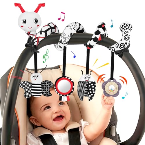 Colgantes para Cochecito de Bebe 0 3 6 12 Meses Espiral de Actividades para Carro Bebe Peluche en Espiral Carro Juguetes con Sonajero para Cuna manillar Capazo Peluches para Bebes Niños Niñas Regalos