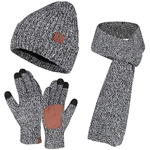 Bequemer Laden Men's Winter Warm Knitted Hat + Scarf & Touchscreen Gloves Set for Men Cover