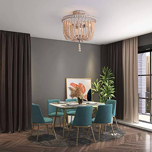 Flush Mount Ceiling Light,12.6-Inch Boho Light Fixtures,3-Light Wood Beaded Chandelier,Semi-Flush Mount Light For Bedroom,Hallway,Entryway,Lounge And Foyer #TOP6