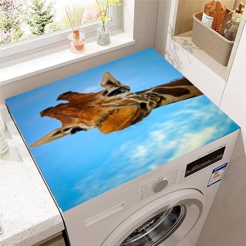 Odot Tapis de Protection pour Dessus de Machine à Laver, Antidérapant Housse de Machine à Laver pour Sèche-Linge Buanderie Réfrigérateur Cuisine (Girafe sous le ciel bleu,30x40cm)