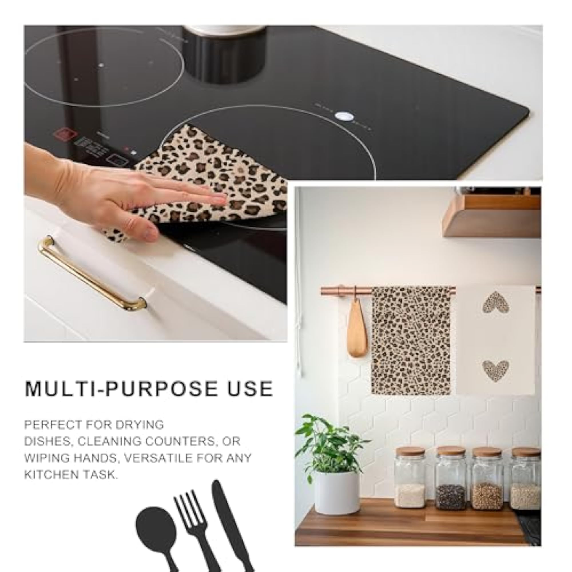 Leopard Heart Kitchen Towels Set of 2, Preppy Decor