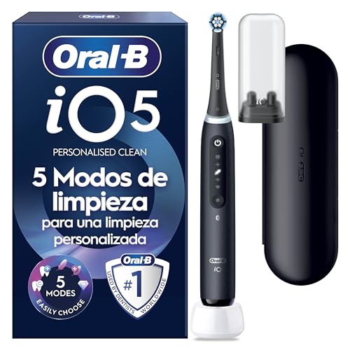 Oral B iO 5 Cepillo De Dientes Eléctrico Negro Con 1 Cabezal Y 1 Estuche De Viaje, 5 Modos De Cepillado Con Blanqueamiento Dental, Sensor De Presión y Temporizador, Diseñado Por Braun