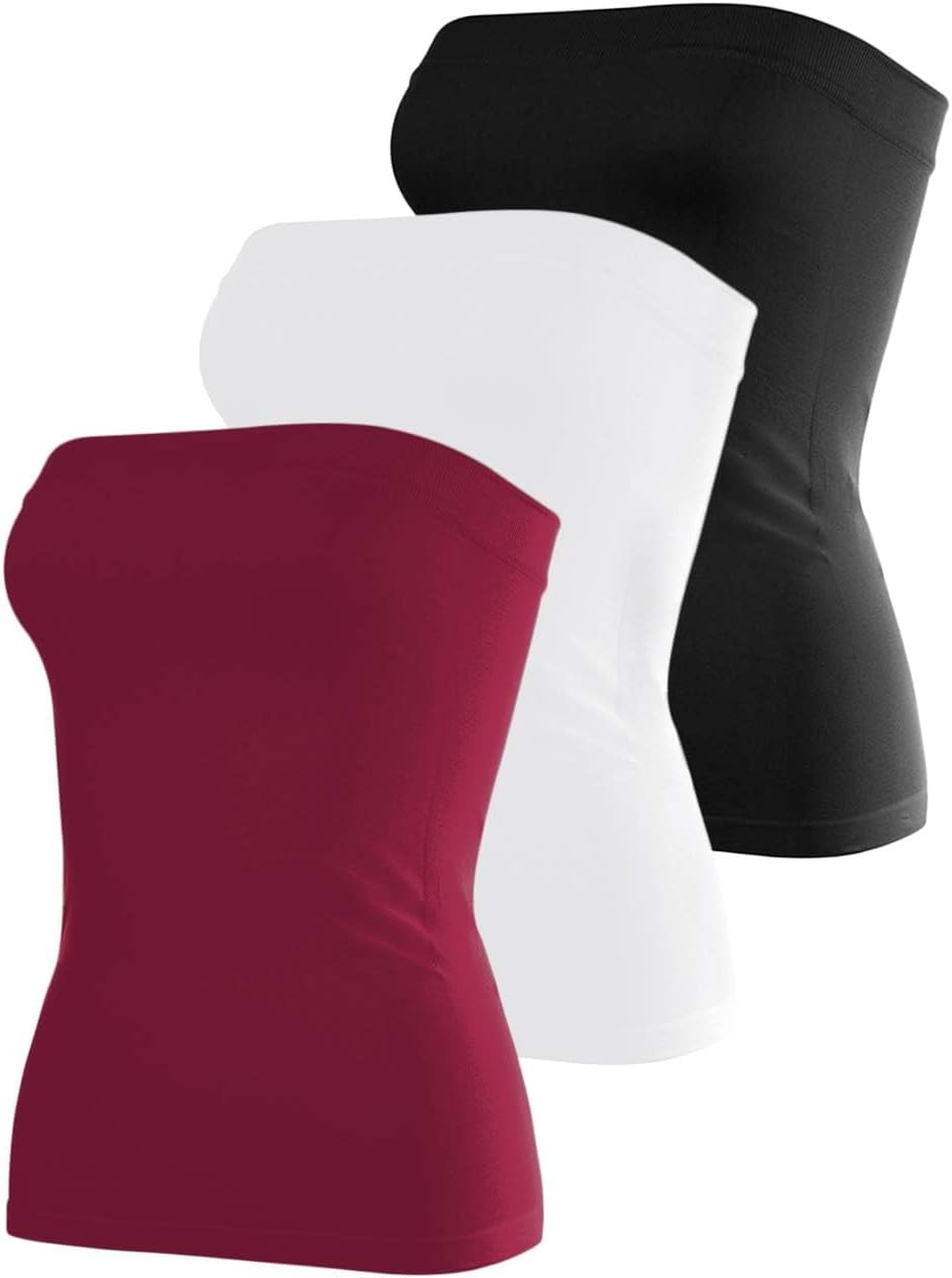 Cotton Tube Tops for Women Summer Cute Strapless Shirts Stretchy Basic Bandeau 3 Pack