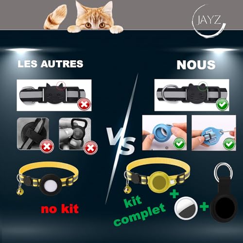 JAYZ® Katzenhalsband-Set mit Smart-Finder-Tracker, kompatibel mit iOS/Android, verstellbares Halsband (schwarz)