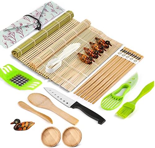 TRADENCT 22 pezzi, kit sushi completo fai da te con scatola regalo, con tappetino per sushi, bacchette, coltello per sushi, pennello, adatto a principianti e amanti del sushi