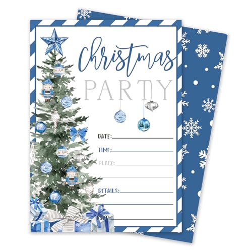 Cartes invitations de Noël haut de gamme Whaline avec enveloppes bleu arbre