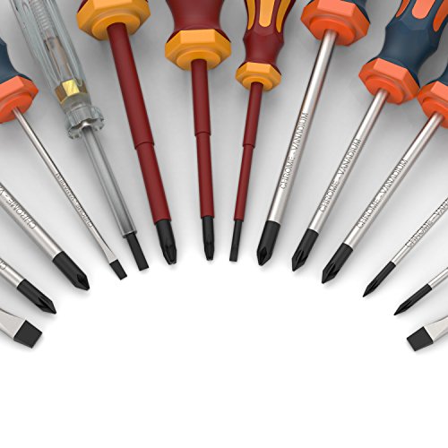 Presch Screwdriver Set 14 pcs with Magnetic Screwdrivers, VDE Screwdrivers, Voltage Tester and Holder - Image 4