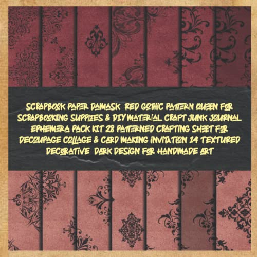 scrapbook paper damask red gothic pattern queen for scrapbooking supplies & DIY material craft junk journal ephemera pack kit 28 patterned crafting ... decorative dark design for handmad art image 2