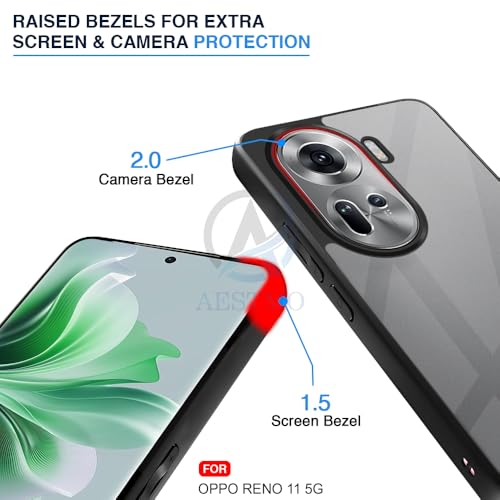 Image of AESTMO Oppo Reno 11 5G Back Cover | 360 Protection | Crystal Clear Hard Back Transparent | Bumper Case for Oppo Reno 11 (PC & TPU, Black Bumper)